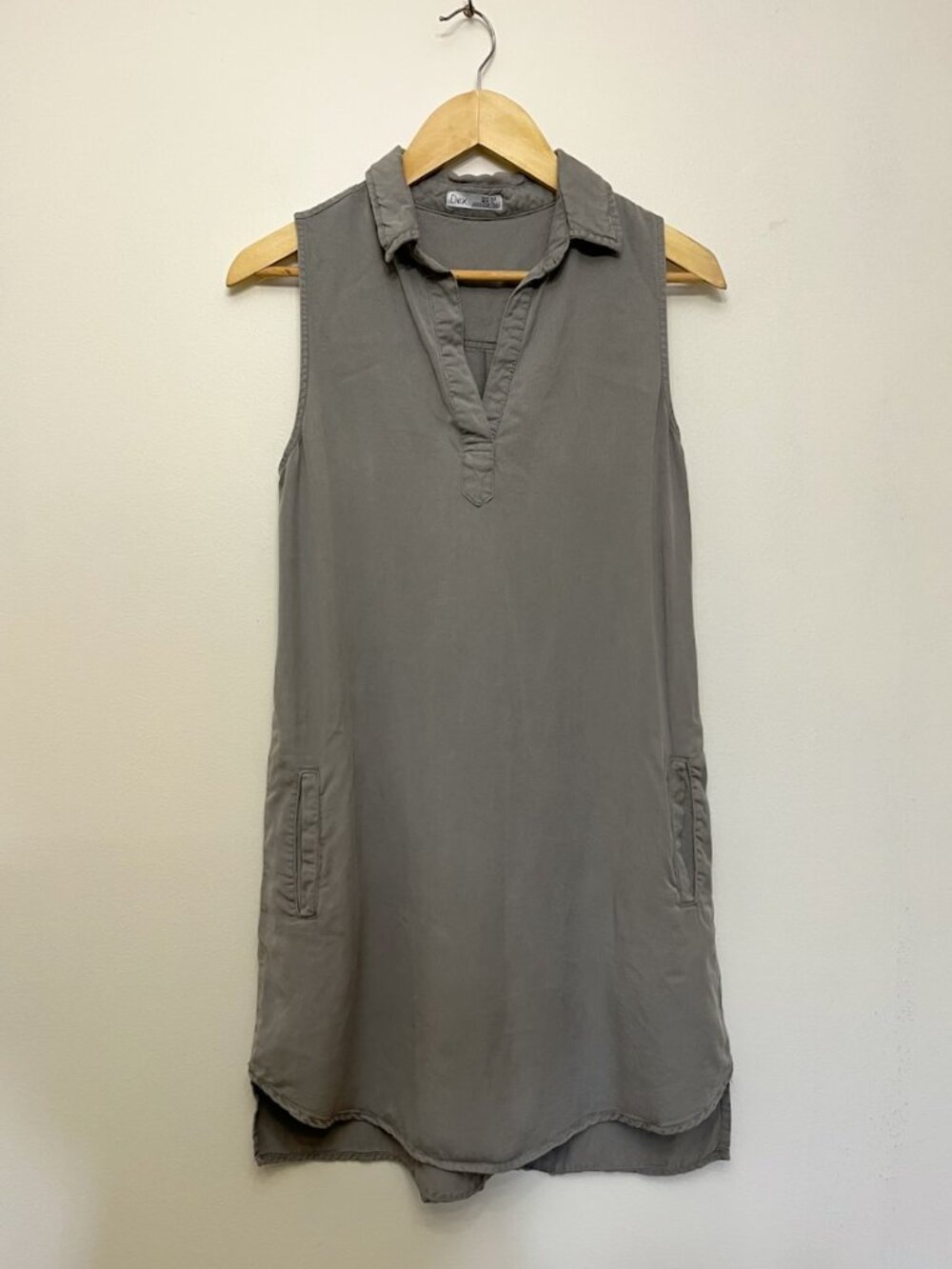 NWT Dex Greenish-Grey Sleeveless A-Line Valerie Dress With Pockets, Size XS